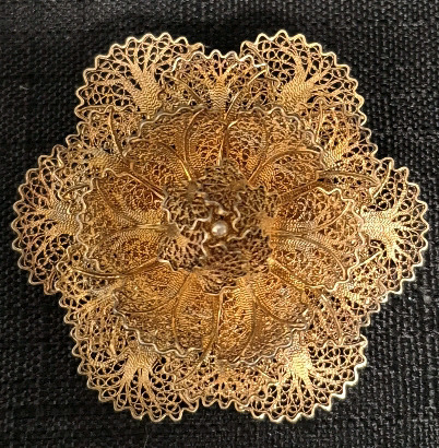 Vintage Sterling Silver Foral Brooch 1.75" Diameter