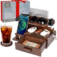 New in Box | Parkway Home 100% Sustainable Ash Wood Docking Station Organizer with Drawer & Coaster (Apple Watch Compatible) - 11.75" 7.8" x 7.2"