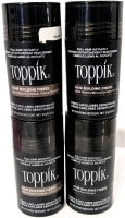 [See Desc] 4&times; TOPPIK Hair Building Fibres : 2&times; Med Brown, 1&times; Dark Brown, 1&times; Black : Full Hair Instantly!