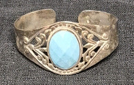 Vintage 925 Silver Cuff Blue Stone Bangle