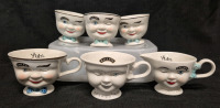6 Vintage 1996 Limited Edition BAILEYS Winking Cups, Sugars & Creamer