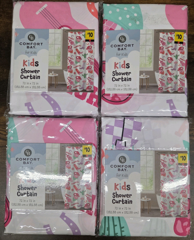 4 New | 72" x 72" Comfort Bay Kids Shower Curtains