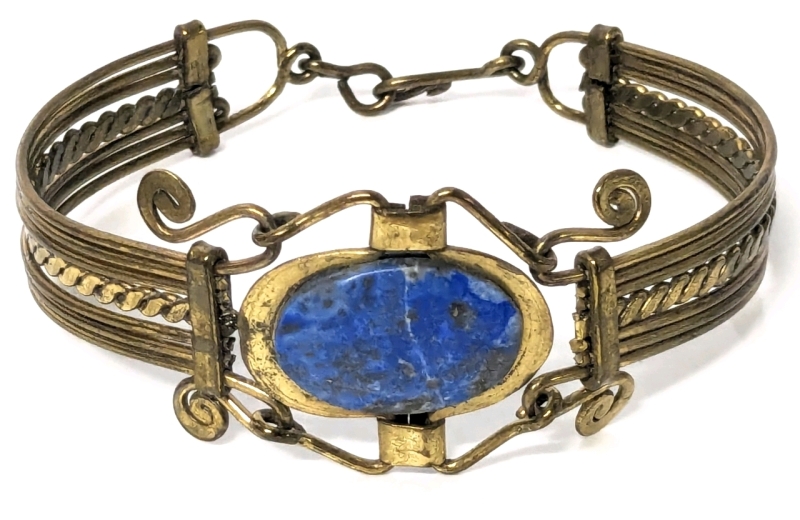 Fantastic Vintage Large Lapis Lazuli Open Gallery Bracelet with Scrollwork : 2.25" &times; 2"