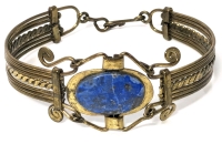 Fantastic Vintage Large Lapis Lazuli Open Gallery Bracelet with Scrollwork : 2.25" &times; 2"
