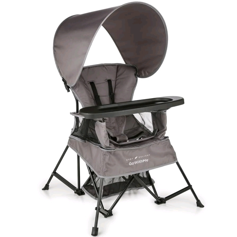 New Baby Delight Go with Me Venture Chair. Indoor/Outdoor Portable Chair with Sun Canopy. Gray. 3 Child Growth Stages: Sitting, Standing and Big Kid|3 Months to 75 lbs. Weather Resistant<br/>