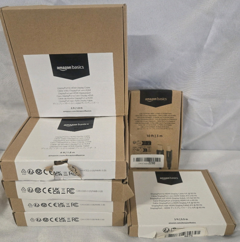 7 New | Amazon Basics ( 6 ) HDMI Cables 3ft-6ft Long & ( 1 ) USB 2.0 Printer Cable 10ft Long