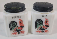 Vintage MCM McKee Milk Glass Rooster Salt and Pepper Shakers