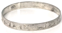 Taxco Sterling Silver Bangle Bracelet with Aztec Symbols - 2.5" Diameter