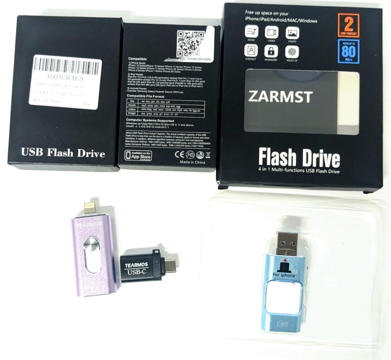 2 As-New in Boxes 3-in-One Flash Drives : 256GB Zarmst & 512GB Tearmos
