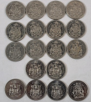 1970 - 1997 Canadian 50-Cent Half Dollar Coins . 1970 &times;2 , 1971 &times;2 , 1972 &times;2 , 1973 &times;2 , 1975 &times;2 , 1976 &times;2 , 1978 &times;2 , 1993 , 1994 , 1995 & 1997 . Eighteen (18) Coins