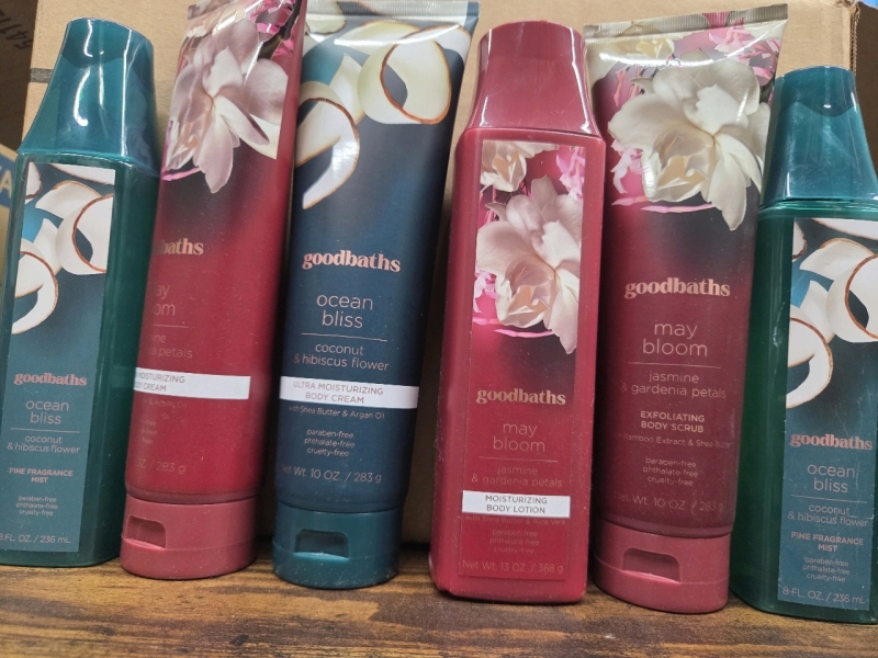 6 New | Goodbaths Body Care Lot | Includes Lotion, Bidy Cream Body Scrub & Fragrance Mist | Largest is 283g
