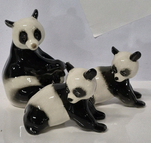 3 Vintage USSR Ceramic Panda Figures - Tallest 5"
