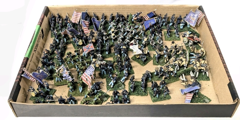 100+ Vintage 1.15" Tall Handpainted Civil War + Miniature Soldiers on Flocked Bases