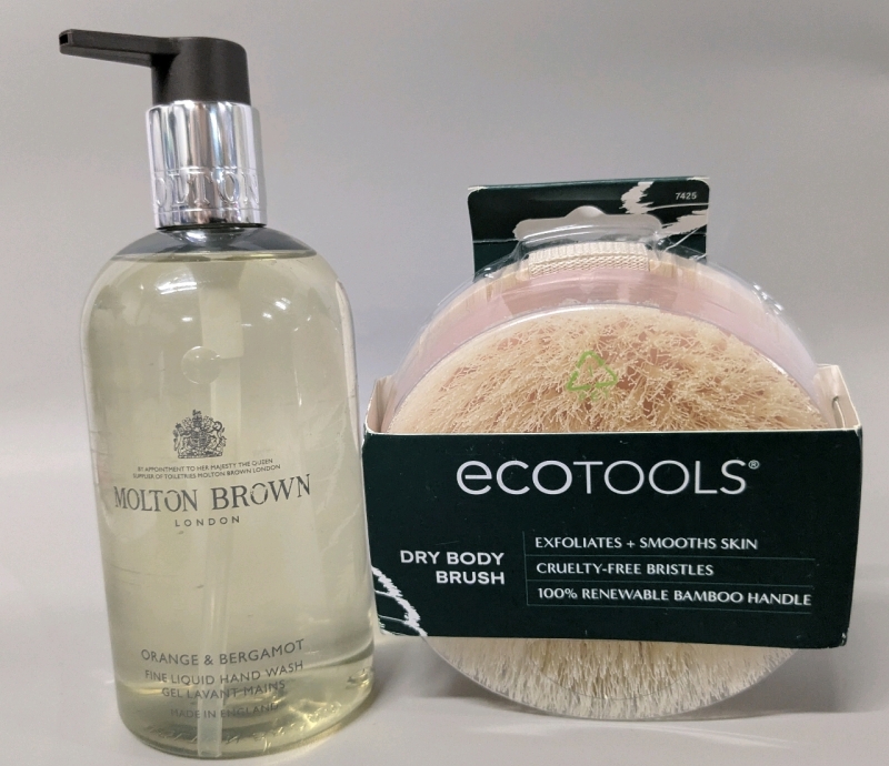 [See Desc] MOLTON BROWN London Orange Fine Liquid Hand Wash & New EcoTools Dry Body Brush With Bamboo Handle