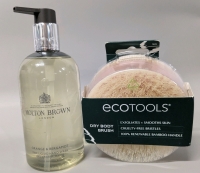 [See Desc] MOLTON BROWN London Orange Fine Liquid Hand Wash & New EcoTools Dry Body Brush With Bamboo Handle