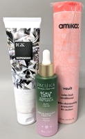 [See Desc] AMIKA Vault Color-Lock Conditioner, IGK Expensive Clear Gloss Top Coat Treatment & Pacifica Scalp Love : Rosemary Mint Serum