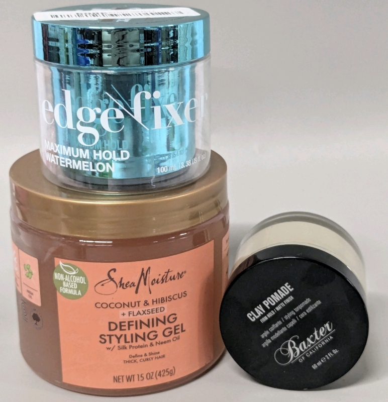 [See Desc] Baxter Clay Pomade (Firm Hold), Shea Moisture Coconut Hibiscus Flaxseed Defining Styling Gel & Edge Fixer Maximum Hold : Watermelon