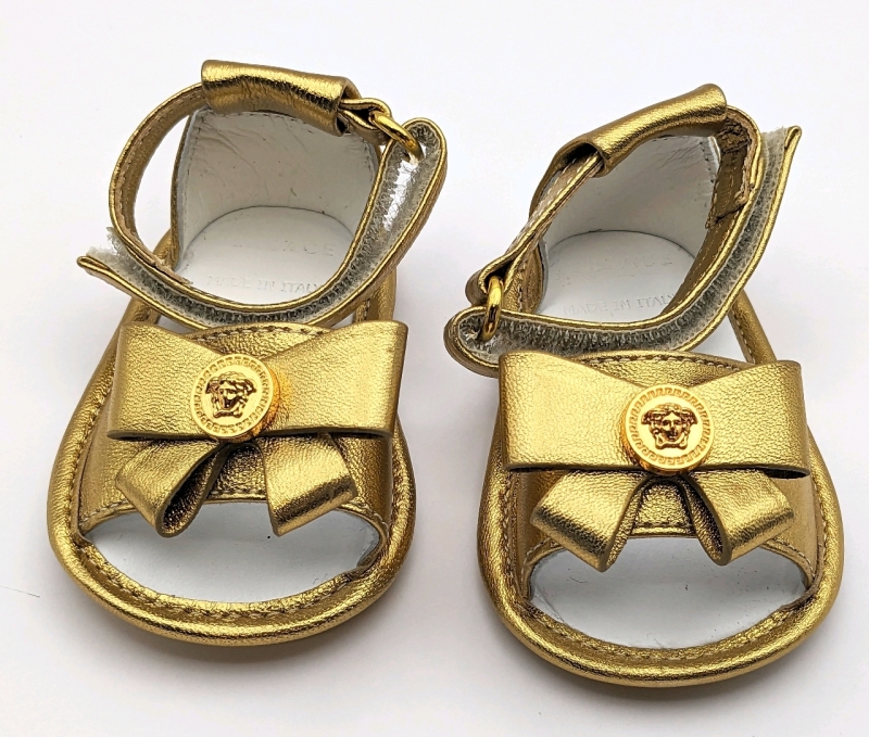New VERSACE Oro Caldo Gold Baby Sandals (Size 15) with Box and Certificate of Authenticity!