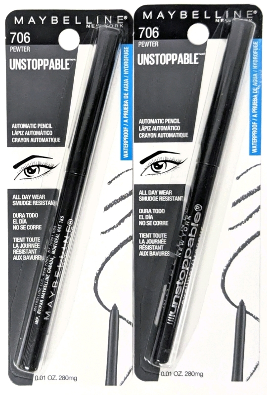 2 New MAYBELLINE Unstoppable Automatic Eye Pencils : 706 Pewter, 280mg