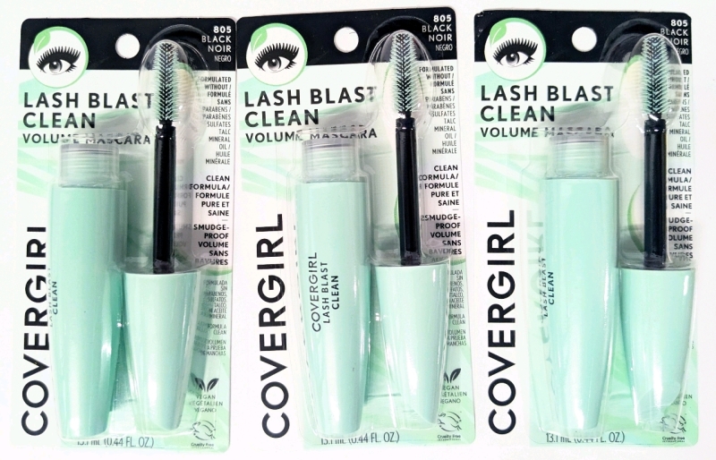 3 New COVER GIRL Lash Blast Clean Volume Mascara - 805 Black : 13.1ml ea