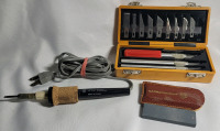 13pc Exacto Knife Set , Hobby Solding Gun & Sharpening Stone