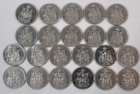 1968 - 1989 Canadian 50-Cent Half Dollar Coins , Consecutive Years . Twenty Two (22) Coins