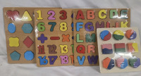 4 New | Kids Wooden Puzzle Lot | Largest Measures 8" x 8"