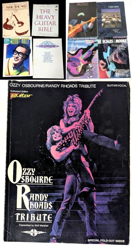 9 Vintage Guitar & Music Books ; Led Zeppelin, Neil Young, Dire Straights, Buddy Holly & Ozzy Osbourne/Randy Rhoads (Paperback)