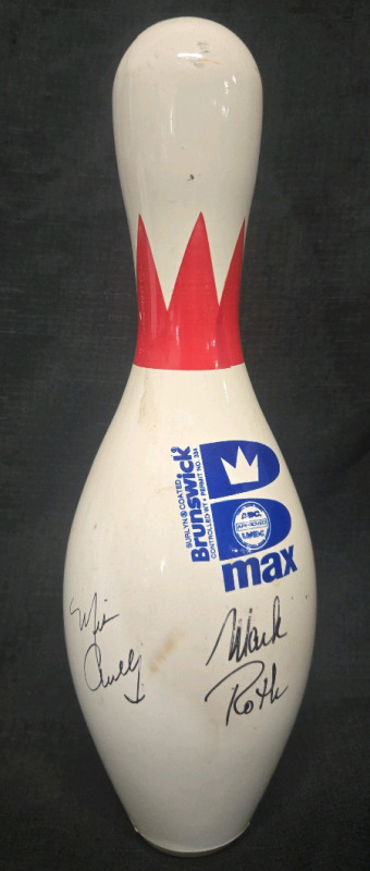 Vintage Signed Bowling Pin ( No C.O.A ) Mark Roth & Mike Aulby | Measures 15" Tall