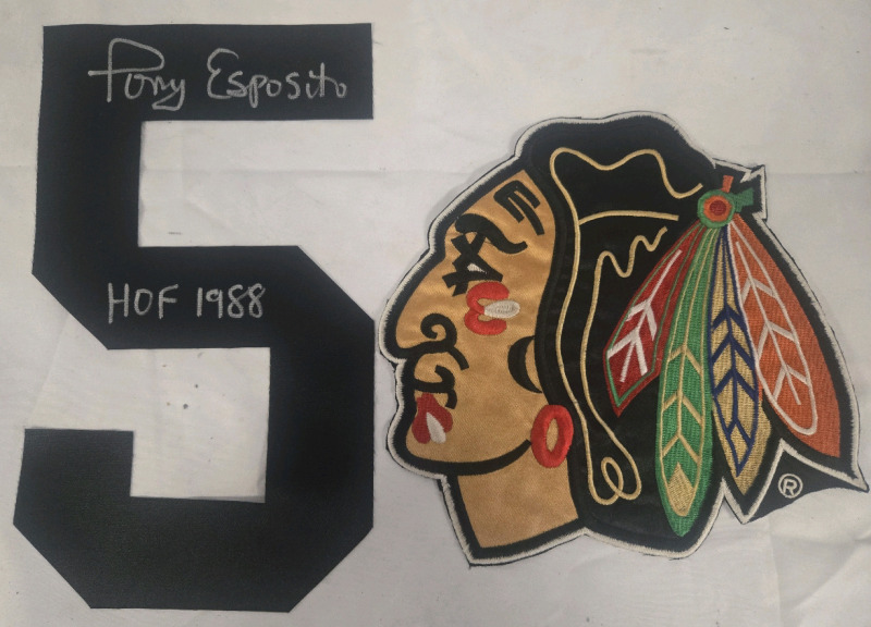Vintage Tony Esposito #5 Signed Jersy Number ( No C.O.A ) & Sewn NHL Chicago Black Hawks Logo