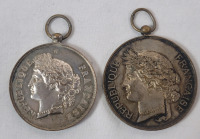 Antique French Shooting Competition Award Bronze Medallions . Measures 1 &frac34;" & 2" diameter