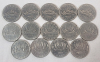 1972 - 1981 Canadian One Dollar Coins . 1972 &times;5 , 1975 &times;6 , 1979 &times;2 & 1981 . Fourteen (14) Coins