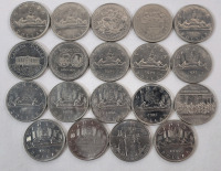 1968 - 1985 Canadian One Dollar Coins , Consecutive Years - 19 Coins . Includes 1984 Canoe & 1984 Jacques Carter