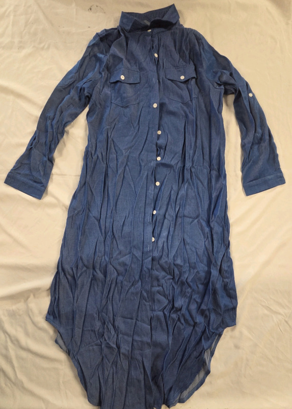New | Size L Women's Denim Print Button up Dress