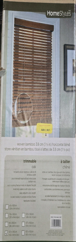 New In Box Home Styles Women Bamboo 42" x 64" Horizontal Blinds | * Retails $81.97 *