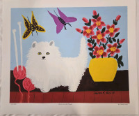 Print of "White Cat With Flowers" By Maud Lewis | Measures 20" x 24" | 21/950