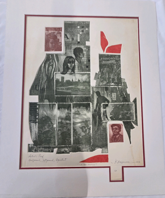 Artist's Proof Hardground, Softground,Aquatint of "The Sixties" By Bert Kloezman 1970 | Measures 22" x 17" | 23" x 29" w/ Matte