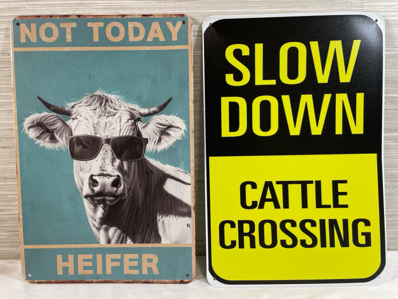 2 New 8&rdquo;x12&rdquo; metal signs | Humorous cow theme Moo!