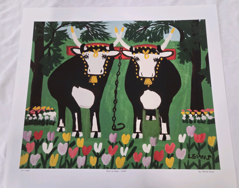 Print of "Pair of Oxen, 1964" By Maud Lewis | Measures 24" x 21" | 21/950