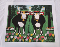 Print of "Pair of Oxen, 1964" By Maud Lewis | Measures 24" x 21" | 21/950