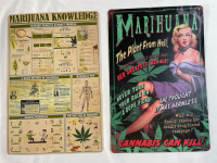 2 New 8&rdquo;x12&rdquo; metal signs | Humorous marijuana theme