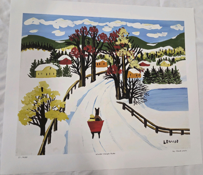 Print of "Winter Sleigh Ride" By Maud Lewis | Measures 24" x 21" | 21/950