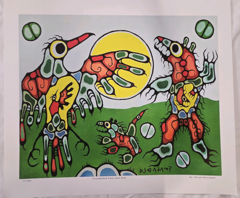 Print of "Thunderbird Faces Cave Bear" By Norval Morrisseau | Measures 24" x 21" | 3/950