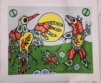Print of "Thunderbird Faces Cave Bear" By Norval Morrisseau | Measures 24" x 21" | 3/950