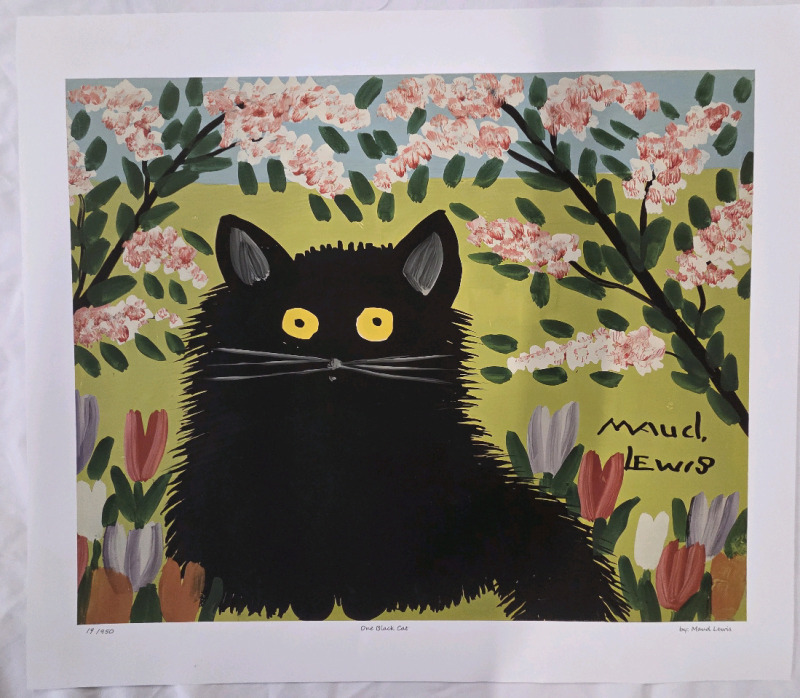 Print of "One Black Cat" By Maud Lewis | Measures 24" x 21" | 19/950