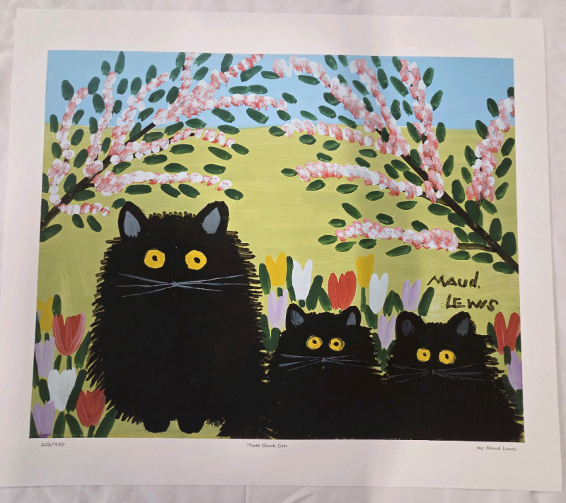 Print of "Three Black Cats" By Maud Lewis | Measures 24" x 21" | 202/950