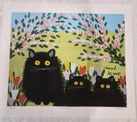 Print of "Three Black Cats" By Maud Lewis | Measures 24" x 21" | 202/950