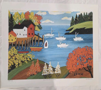 Print of "Nova Scotia Cove, in Autumn" By Maud Lewis Measures 24" x 21" | 145/950