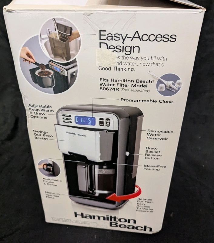 As New Open Box Hamilton Beach Programmable 12 Cup Coffee Maker.