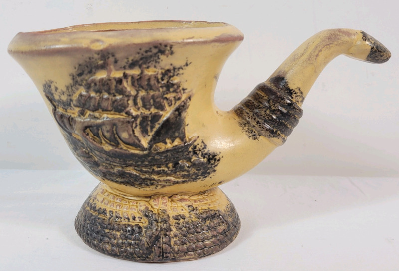 Vintage Pottery Pipe Holder Ship Motif Flower Planter . Measures 8.5"&times;5" . No chips or cracks